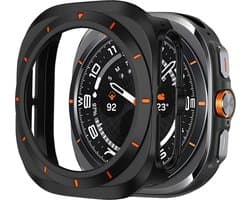 Bandz hard case hoesje met bezel - geschikt voor Samsung Galaxy Watch Ultra / Ultra 2025 - beschermhoes met wijzerplaat - Stevig plastic materiaal (zwart/oranje)