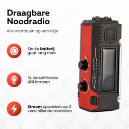 Noodradio Solar Opwindbaar en Batterijen - Noodpakket - Draagbare Survival Radio - Powerbank en Zonneenergie - Bouwradio - Zaklamp - 4000 mAh - Rood — thumbnail 4