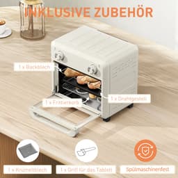 ZYLARO mini Airfryer oven - Vrijstaande Elektrische Oven - AirFryer, Bakken, Grillen en meer - 10 Liter - 1000 Watt - Vintage crème wit — thumbnail 3