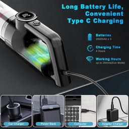 Sounix Kruimeldief snoerloos - Handstofzuiger oplaadbaar - LED verlichting - LED-scherm - Auto stofzuiger - Zwart — thumbnail 5