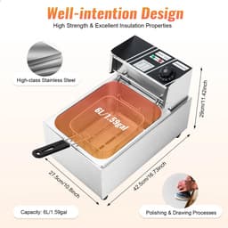Friteuse - 6L – Frituurpannen - 2500W – Elektrische - RVS – Temperatuurregeling – Voor Thuis - en Horeca – Incl. Frituurmand - Lichtgrijs — thumbnail 4