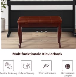 COSTWAY Pianobank Pianokruk van massief hout, pianobank gestoffeerd, pianozitbank, keyboardbank pianobank 75x35x49cm (bruin) — thumbnail 5