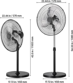 Industriële Staande Ventilator, 570 mm, 90 Graden Oscillatie, In Hoogte Verstelbaar met 3 Snelheden, Krachtige Ventilator voor Woonkamer, Thuis en Kantoor, Zwart — thumbnail 3