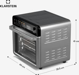 Klarstein Airfryer AirGlaze Digitale Kleuren Heteluchtfriteuse – 34 liter, 2200 W, 19 Programma's, Rotisserie, Touchscreen, 40-350 °C, Pizzasteen & Grillroosters, Roestvrij Staal, Dubbelwandige Deur, Zwart - voor Keuken - Heteluchtoven — thumbnail 3