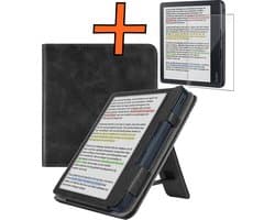 Hoesje Geschikt voor Kobo Libra Colour Lederen Hoes Book Case Met Screenprotector - Hoes Geschikt voor Kobo Libra Colour Hoesje Book Cover Leer - Zwart