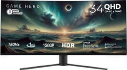 GAME HERO® 34 inch QHD VA Curved Monitor - Gaming Monitor - 180hz Monitor - 1ms — thumbnail 1
