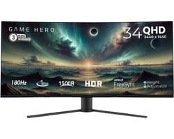 GAME HERO® 34 inch QHD VA Curved Monitor - Gaming Monitor - 180hz Monitor - 1ms