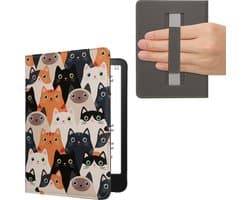 kwmobile e-reader hoesje geschikt voor Amazon Kindle Paperwhite (2024)/Colorsoft hoes - E reader flip case met magneetsluiting - Ereader cover - Katten design in oranje / zwart / wit