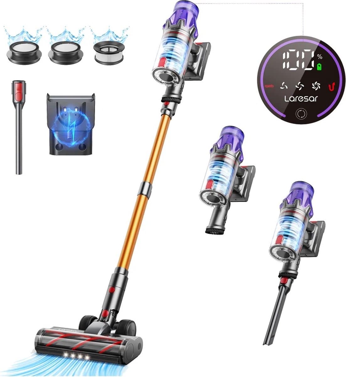 Boleen - Draadloze stofzuiger - Compact & Licht - 1L - 800W - LED display - 50Kpa -Steelstofzuiger - Snoerloze stofzuiger - Kruimeldief - Krachtig — afbeelding 1