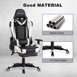 FOXSPORT verstelbare gaming chair - PC-bureaustoel met voetsteun - hoogte en helling verstelbaar - met hoofdsteun en lendensteun - gamingstoel voor kantoor - Wit — thumbnail 3