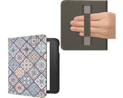 kwmobile e-reader hoesje geschikt voor Kobo Libra 2 hoes - E reader flip case met magneetsluiting - Ereader cover - Marokkaanse Tegels Bont design in blauw / oranje / wit