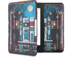 kwmobile e-reader hoesje geschikt voor Amazon Kindle Paperwhite hoes - E reader flip case met magnetische sluiting - Ereader cover - boekenstad design in meerkleurig