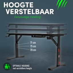 For The Win Game Bureau - 140 cm - Gaming Bureau - Hoogte Verstelbaar - Gaming Desk - Incl. Muismat - Computertafel - Gaming Tafel - Computer Bureau - Game Desk - Gaming Bureaus — thumbnail 3