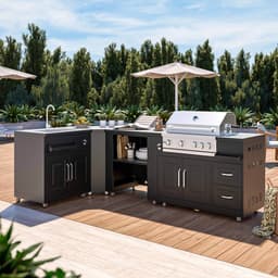Oviala - Hoekkeuken buiten met 4 elementen spoelbak en barbecue - Memphis — thumbnail 3