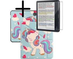 Hoes Geschikt voor Kobo Libra Colour Hoesje Bookcase Cover Hoes Trifold Met Screenprotector - Hoesje Geschikt voor Kobo Libra Colour Hoes Cover Case - Eenhoorn