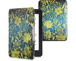 kwmobile e-reader hoesje geschikt voor Amazon Kindle Paperwhite hoes - E reader flip case met magnetische sluiting - Ereader cover - Vintage Bloemen design in geel / blauw / donkerblauw