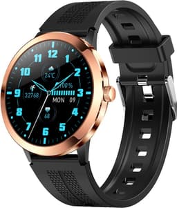 Belesy® TREASURE - Smartwatch Dames - Smartwatch Heren - Horloge - 1.32 inch – kleurenscherm – Stappenteller - Gezondheidsindicatoren – Je eigen foto als wijzerplaat - Goud – Siliconen – Zwart - Moederdag — thumbnail 1
