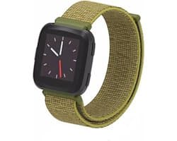 Nylon Smartwatch bandje - Geschikt voor Fitbit Versa / Versa 2 nylon bandje - olijf - Strap-it Horlogeband / Polsband / Armband