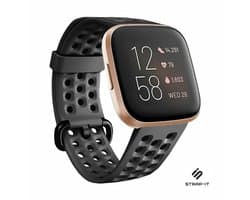 Siliconen Smartwatch bandje - Geschikt voor Fitbit Versa / Versa 2 siliconen bandje met gaatjes - zwart - Strap-it Horlogeband / Polsband / Armband - Maat: Maat L