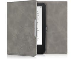 kwmobile e-reader hoesje geschikt voor Tolino Vision 1 / 2 / 3 / 4 HD hoes - Ereader flip case met standaard - Kunstleren e reader cover - Vintage Kompas design in grijs