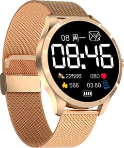 Belesy® Y2 Pro 2022 - Smartwatch Dames - Smartwatch Heren - Android - IOS - Horloge - 1.28 inch - Kleurenscherm - Stappenteller - Bloeddruk - Hartslag - 75+ Wijzerplaten - Sporten - Staal - Goud - Moederdag — thumbnail 2