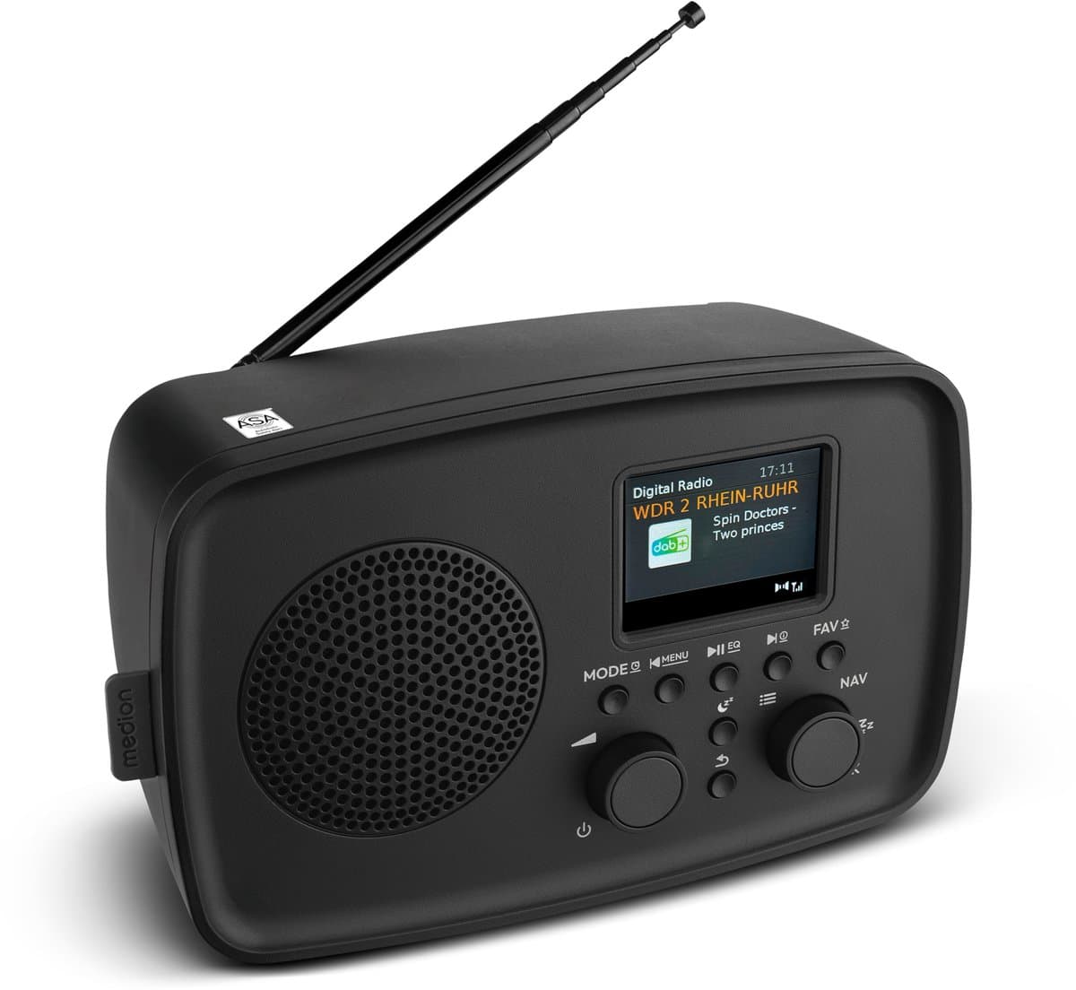 MEDION DAB+ radio met Bluetooth DRE-1 (DAB Plus, FM-radio, druppelbescherming, telescoopantenne, wekker, sluimerfunctie, instelbare display-dimmer, ASA-noodwaarschuwingssysteem), zwart — afbeelding 1