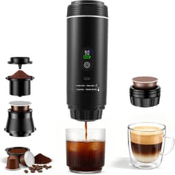 2026 Nieuw Koffiezetapparaat - 3 in 1 Mini Koffiemachine - Draagbare koffiemachine - Compatibel met capsules en gemalen koffie | 80ml - Koude en warme extractie - Eenvoudig te bedienen - Voor kamperen in de auto en op reis - Zwart — thumbnail 1