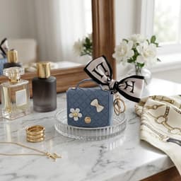 Blauw hoesje voor oordopjes dames met strik en decoratieve details geschikt voor AirPods 4 kunstleer hardcase met ring en lint — thumbnail 3