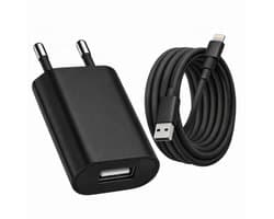 Gmedia USB-A Oplader met Lightning Kabel 1m – USB Adapter / USB Lader – Geschikt voor iPhone 5 t/m 14 & iPad (Lightning) – Zwart