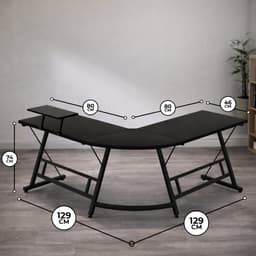 Bayt Hoekbureau - Bureau - Game Bureau - Gaming bureau - L vormig bureau - Computertafel - Zwart - 129 x 129 x 74 cm — thumbnail 2