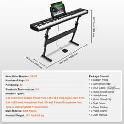 Rolu Digitale Piano – Elektrische Piano – Keyboard 88 Toetsen – Opvouwbaar – Bluetooth – 128 Klanken – Inclusief Standaard — thumbnail 2