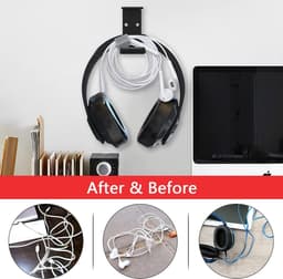Houder voor hoofdtelefoon - muurbeugel met schroeven en plakband - geschikt voor meerdere apparaten - bureau, muur, tafel - universeel - gaming hoofdtelefoonhouder — thumbnail 4