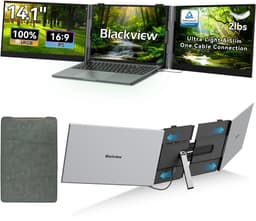 Blackview DCM6 Pro 14“ dubbele draagbare monitor – extra laptopscherm 13-17,3” – uitbreidingsscherm – dual screen – IPS Full HD – plug & play – aansluiting via één kabel – inclusief kabels en beschermhoes – grijs — thumbnail 1