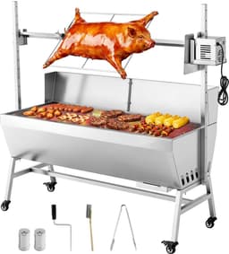 Rotisseriegrill met elektromotor, 38 W BBQ-spitrooster voor buiten koken, houtskoolgrill met een capaciteit van 132 lbs, verstelbare hoogteniveaus, roestvrijstalen ontwerp met wielen voor kamperen en buitengebruik — thumbnail 3
