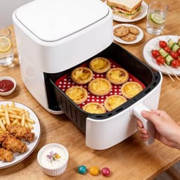 Siliconen Airfryer Liners Set van 3 - Square Mats - 21.5×21.5cm - Herbruikbaar & Anti-aanbak - Hittebestendige Matjes voor Heteluchtfriteuse - voor Dampfkorb en Mikrowellen - Rood, Blauw & Zwart — thumbnail 4