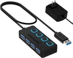 4-poorts USB 3.0 Hub met LED-verlichting en Power Switches