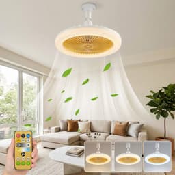 MUPOO Plafond ventilator met LED verlichting E27 Fitting met 360° Draaibaar - APP & Afstandsbediening -Eenvoudige Installatie -Snel te Installeren - 3 Snelheden & Dimbaar - Mini lamp ventilator plafond Voor Slaapkamer & Keuken -Geel — thumbnail 1