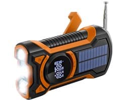 Just in Case noodradio Solar met Powerbank 5000 mAh – Opwindbaar & Zonne-energie – AM/FM Radio, Zaklamp & SOS – Voor Noodsituatie en Stroomuitval