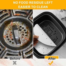 200 Bamboe Airfryer Liners 15,24 cm - Anti-aanbaklaag - Geperforeerd Perkamentpapier - Wegwerp demperpapier - Stoommand - Wit. — thumbnail 6