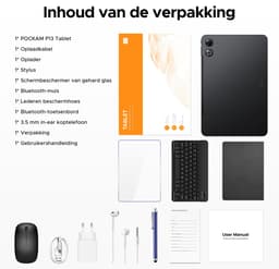 POCKAM P13 Tablets - 48 GB RAM 128 GB ROM - 13,4 inch 2,4K 120 Hz - Android 16 - Gemini AI - 12000 mAh/18 W - Face ID - Widevine L1 - 13 MP + 8 MP camera - Dubbele luidsprekers - Tablet met toetsenbord en pennenhouder - Zwart — thumbnail 3
