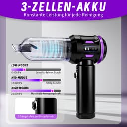 Glitzerlife - Handstofzuiger, Accu, Mini-Stofzuiger, Draadloos, 25000 Pa, Handstofzuiger, Sterk, 4-In-1 Autostofzuiger Met Borstelloze Motor, 3 Standen, DraagGlitzerlife -bare Stofzuiger Voor Auto - Zwart-Paars — thumbnail 5