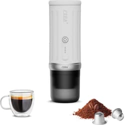 Cerapresso draagbare espressomachine - 3e gen 13500 mAh batterij - tot 8 kopjes zonder opladen - 150s tot 96°C - cups en gemalen koffie - dubbele espresso - draagbare koffiemachine - koffiemaker - reis & camping koffiezetapparaat 12 volt - CERA+ — thumbnail 2