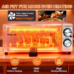 Elektrische Pizzaoven en Heteluchtfriteuse (Airfryer) - RVS, 1800W, Timer & Temperatuur Instelbaar — thumbnail 4