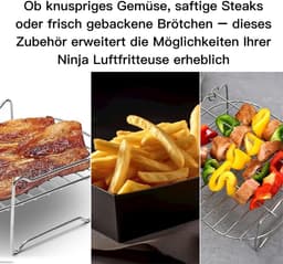 RVS Airfryer Accessoires Gescht voor Ninja Foodi Dual Zone AF300EU/AF400EU/AF500EU – Stapelbaar Grillrooster & Rek met Spiezen voor 7,6L-9,5L Dubbele Heteluchtfriteuse XL — thumbnail 5