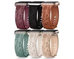 Gemengde kleur silicone horlogebandjes set met bloem gravure 38 40 41 42 mm (serie 10 / 11) geschikt voor Apple Watch – 6 stuks verwisselbare smartwatch horlogebandje set voor dames met gegraveerd bloemenpatroon