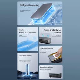 Wand Airco Ventilator - Ruimtekoeler Binnen Buiten - Koeling Thuis Reizen - Drie Snelheden Draadloos - 33x10x11 cm - Grijs — thumbnail 4