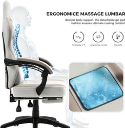 Dowinx Gamingstoel van Stof - Ergonomische Bureaustoel met Massagefunctie en Voetensteun - PC-stoel - Belastbaar tot 150 kg - Beige — thumbnail 4