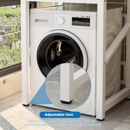 Wasmachinekast – Wasmachine Meubel – Drogerkast – Opbergkast – Wasmachine Ombouw – Gietijzer Teak Kleur – 3 Verstelbare Planken – Vloerbevestiging Voor Stabiliteit — thumbnail 4