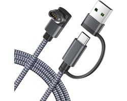 Qost - 2 in 1 Garmin Kabel - 1 Meter - Spacegrey - Garmin oplaadkabel - Compatibel met Garmin Instinct / Forerunner / Fenix - 1-Pack - L-Vorm 90 Graden Hoek - Aluminium