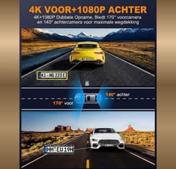SNJY® Dashcam voor Auto - Auto Camera - Dashcam Voor en Achter - 4K+1080P - Zwart - 64 GB — thumbnail 2